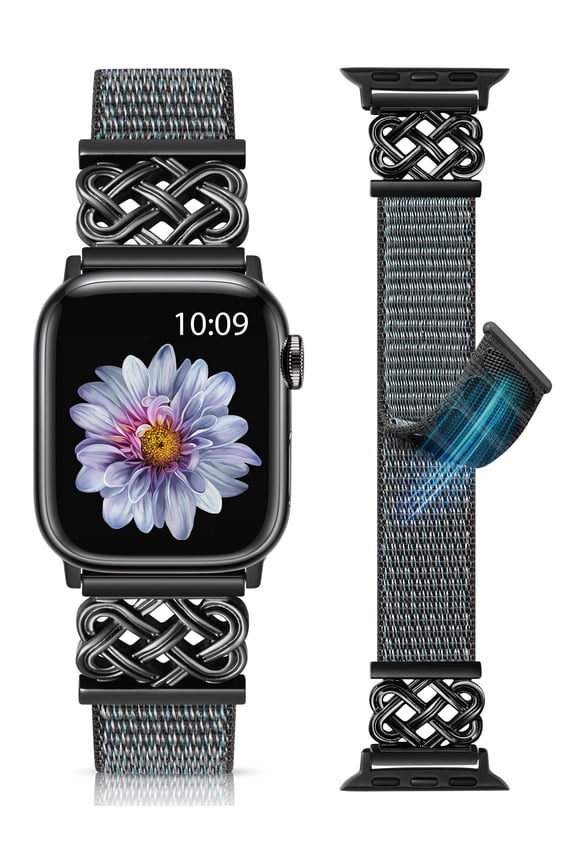 Nylon Loop Band Compatible with Apple Watch Band 38/40/41/42/44/45/46/49mm, Breathable Braided Sport Strap with Celtic Knot Buckle for iWatch Series 11/10/9/8/7/6/5/4/SE/Ultra