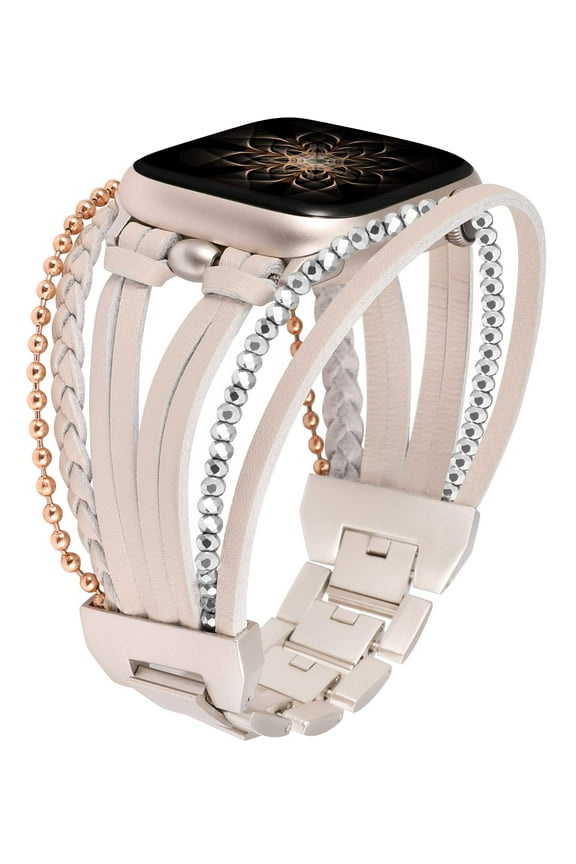 Posh Leather Bands Compatible with Apple Watch Ultra (49mm), Series 8/7(41/45mm), SE/6/5/4(40/44mm) and 3/2/1 (38/42mm) Women Boho Handmade Braided Bracelets Multilayer Wrap Jewelry Strap