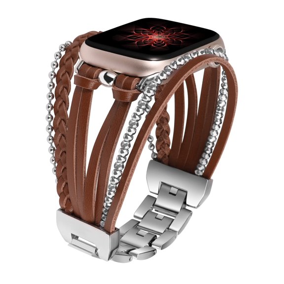 Wearlizer Posh Leather Bands Compatible with Apple Watch Ultra (49mm), Series 8/7(41/45mm), SE/6/5/4(40/44mm) and 3/2/1 (38/42mm) Women Boho Handmade Braided Bracelets Multilayer Wrap Jewelry Strap