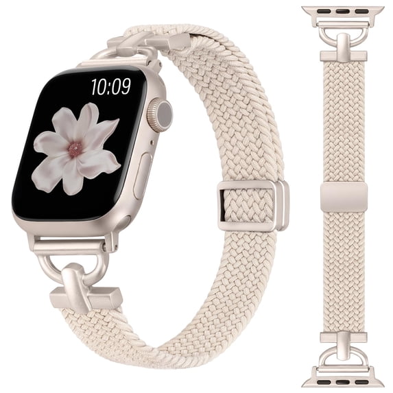 Wearlizer Slim Braided Magnetic Band Compatible with Apple Watch 38/40/41/42/44/45/46/49mm, Women’s Thin D-Shape Stretchy Elastic Strap, Dressy Woven Wristband for Series 11/10/9/8/7/6/5/4/SE/Ultra