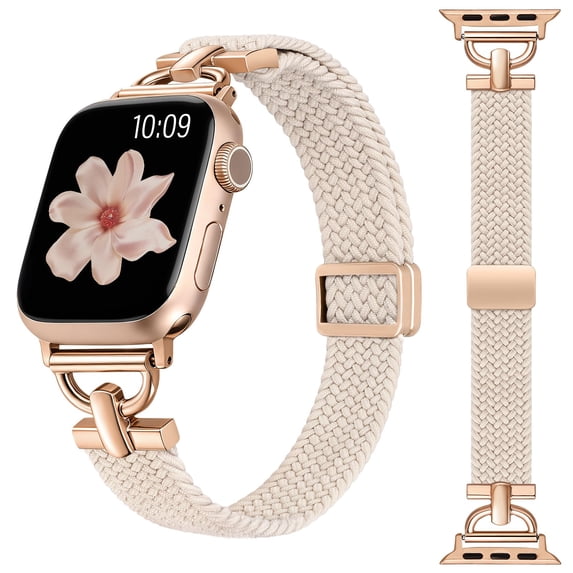 Wearlizer Slim Braided Magnetic Band Compatible with Apple Watch 38/40/41/42/44/45/46/49mm, Women’s Thin D-Shape Stretchy Elastic Strap, Dressy Woven Wristband for Series 11/10/9/8/7/6/5/4/SE/Ultra