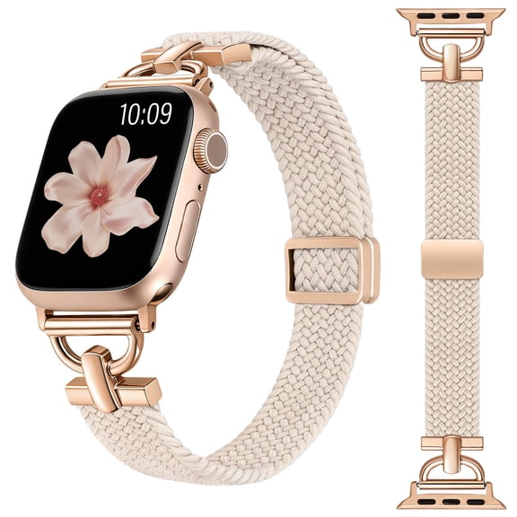 Wearlizer Slim Braided Magnetic Band Compatible with Apple Watch 38/40/41/42/44/45/46/49mm, Women’s Thin D-Shape Stretchy Elastic Strap, Dressy Woven Wristband for Series 11/10/9/8/7/6/5/4/SE/Ultra