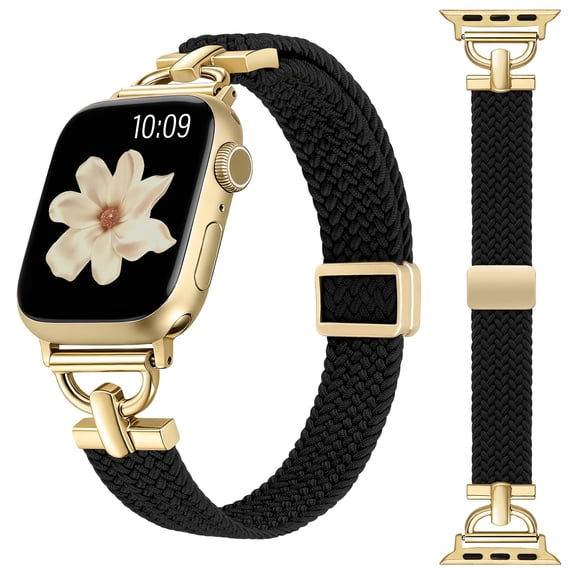 Wearlizer Slim Braided Magnetic Band Compatible with Apple Watch 38/40/41/42/44/45/46/49mm, Women’s Thin D-Shape Stretchy Elastic Strap, Dressy Woven Wristband for Series 11/10/9/8/7/6/5/4/SE/Ultra