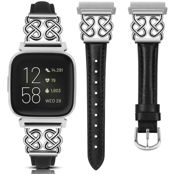Wearlizer Slim Leather Band Compatible with Versa 2/Versa/Versa Lite – Celtic Heart Knot Buckle Strap for Women, Stylish Replacement Wristband