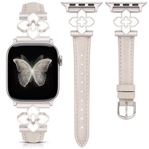 Wearlizer Slim Leather Watch Band Compatible with Apple Watch Bands 38/40/41/42/44/45/46/49mm Women Flower Charm Strap for Iwatch Series 11/10/9/8/7/6/5/4/SE/Ultra