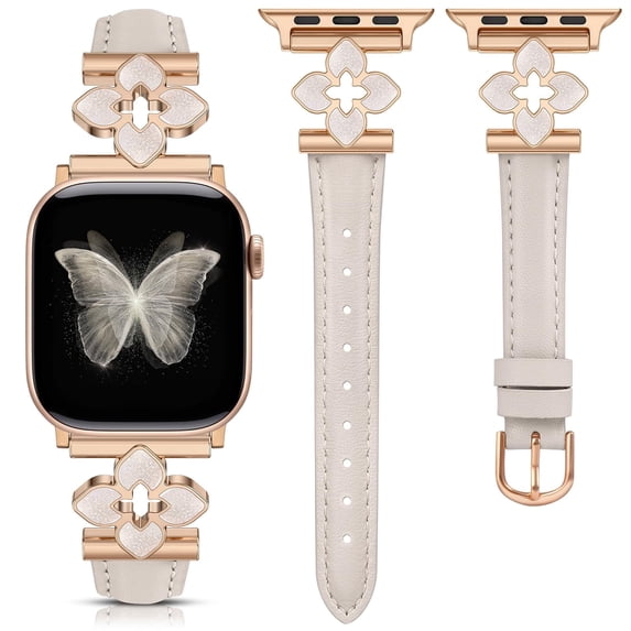 Wearlizer Slim Leather Watch Band Compatible with Apple Watch Bands 38/40/41/42/44/45/46/49mm Women Flower Charm Strap for Iwatch Series 11/10/9/8/7/6/5/4/SE/Ultra