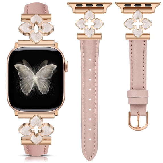 Wearlizer Slim Leather Watch Band Compatible with Apple Watch Bands 38/40/41/42/44/45/46/49mm Women Flower Charm Strap for Series 11/10/9/8/7/6/5/4/SE/Ultra