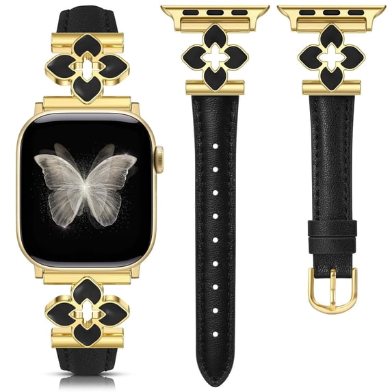 Wearlizer Slim Leather Watch Band Compatible with Apple Watch Bands 38/40/41/42/44/45/46/49mm Women Flower Charm Strap for Series 11/10/9/8/7/6/5/4/SE/Ultra