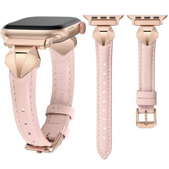 Wearlizer Slim Leather Watch Band Compatible with Apple Watch Bands Women 3D Diamond Cut Metal Adapter Adjustable Strap for Series 11/10/9/8/7/6/5/4/3/SE/Ultra 38/40/41/42/44/45/46/49mm