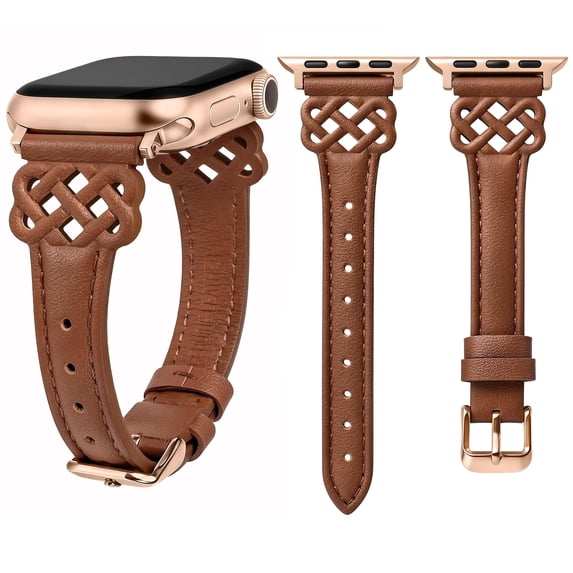 Wearlizer Slim Leather Watch Band Compatible with Apple Watch Bands 38/40/41/42/44/45/46/49mm Women Celtic Knot Design Adjustable Strap for Series 11/10/9/8/7/6/5/4/3/SE/Ultra