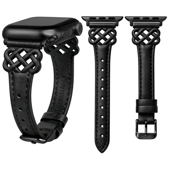 Wearlizer Slim Leather Watch Band Compatible with Apple Watch Bands 38/40/41/42/44/45/46/49mm Women Celtic Knot Design Adjustable Strap for Series 11/10/9/8/7/6/5/4/3/SE/Ultra