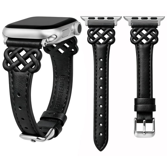 Wearlizer Slim Leather Watch Band Compatible with Apple Watch Bands 38/40/41/42/44/45/46/49mm Women Celtic Knot Design Adjustable Strap for Series 11/10/9/8/7/6/5/4/3/SE/Ultra
