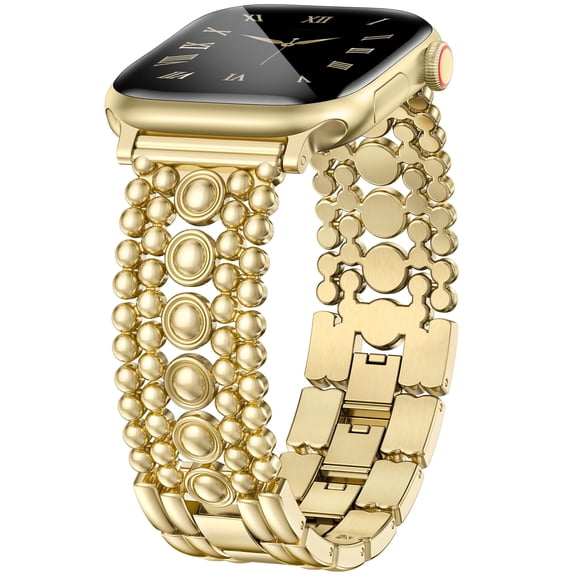 Wearlizer Stainless Steel Band Compatible with Apple Watch Band for Women 38/40/41/42/44/45/46/49mm, Studded Link Bracelet Strap, Dressy Metal Band for Series 11/10/9/8/7/6/5/4/SE/Ultra