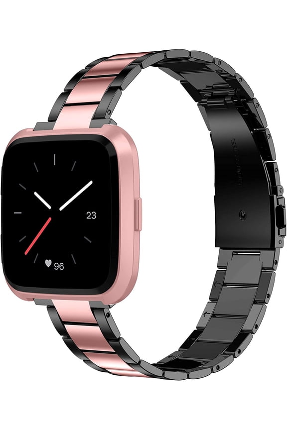 Stainless Steel Compatible for Fitbit Versa 2 Band Women Men, Ultra-Thin Lightweight Replacement Black Rose Gold Strap Compatible for Fitbit Versa/ Versa Lite/Versa SE