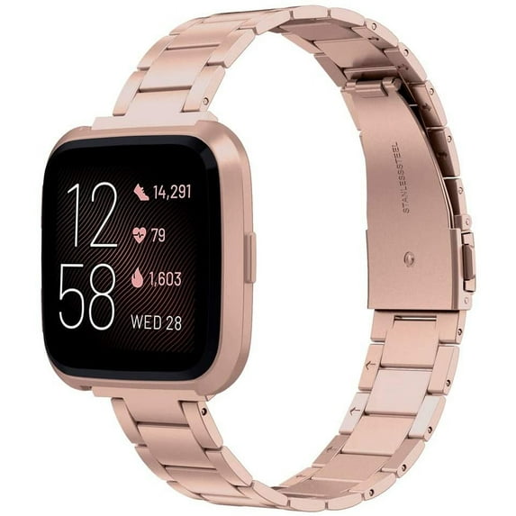 Wearlizer Stainless Steel Compatible for Fitbit Versa 2 Band Women Men, Ultra-Thin Lightweight Replacement Copper Rose Strap Compatible for Versa 2