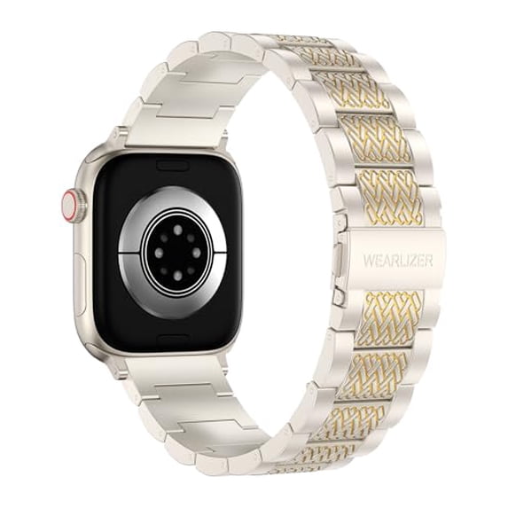 Wearlizer Stainless Steel Watch Band Compatible with Apple Watch Bands 38/40/41/42/44/45/46/49mm Men Women Zigzag Weave Metal Strap for Iwatch Series 11/10/9/8/7/6/5/4/3/SE/Ultra