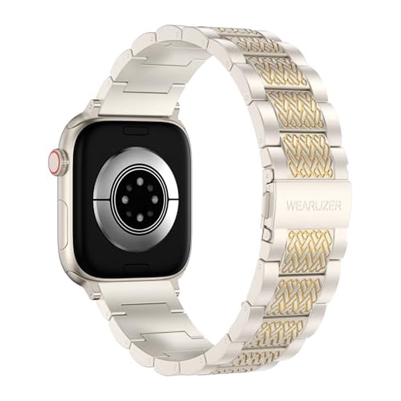Wearlizer Stainless Steel Watch Band Compatible with Apple Watch Bands 38/40/41/42/44/45/46/49mm Men Women Zigzag Weave Metal Strap for Iwatch Series 11/10/9/8/7/6/5/4/3/SE/Ultra
