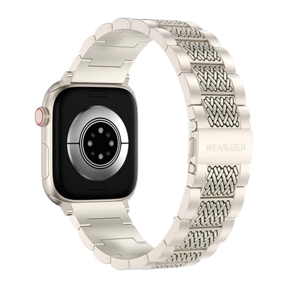 Wearlizer Stainless Steel Watch Band Compatible with Apple Watch Bands 38/40/41/42/44/45/46/49mm Men Women Zigzag Weave Metal Strap for Iwatch Series 11/10/9/8/7/6/5/4/3/SE/Ultra