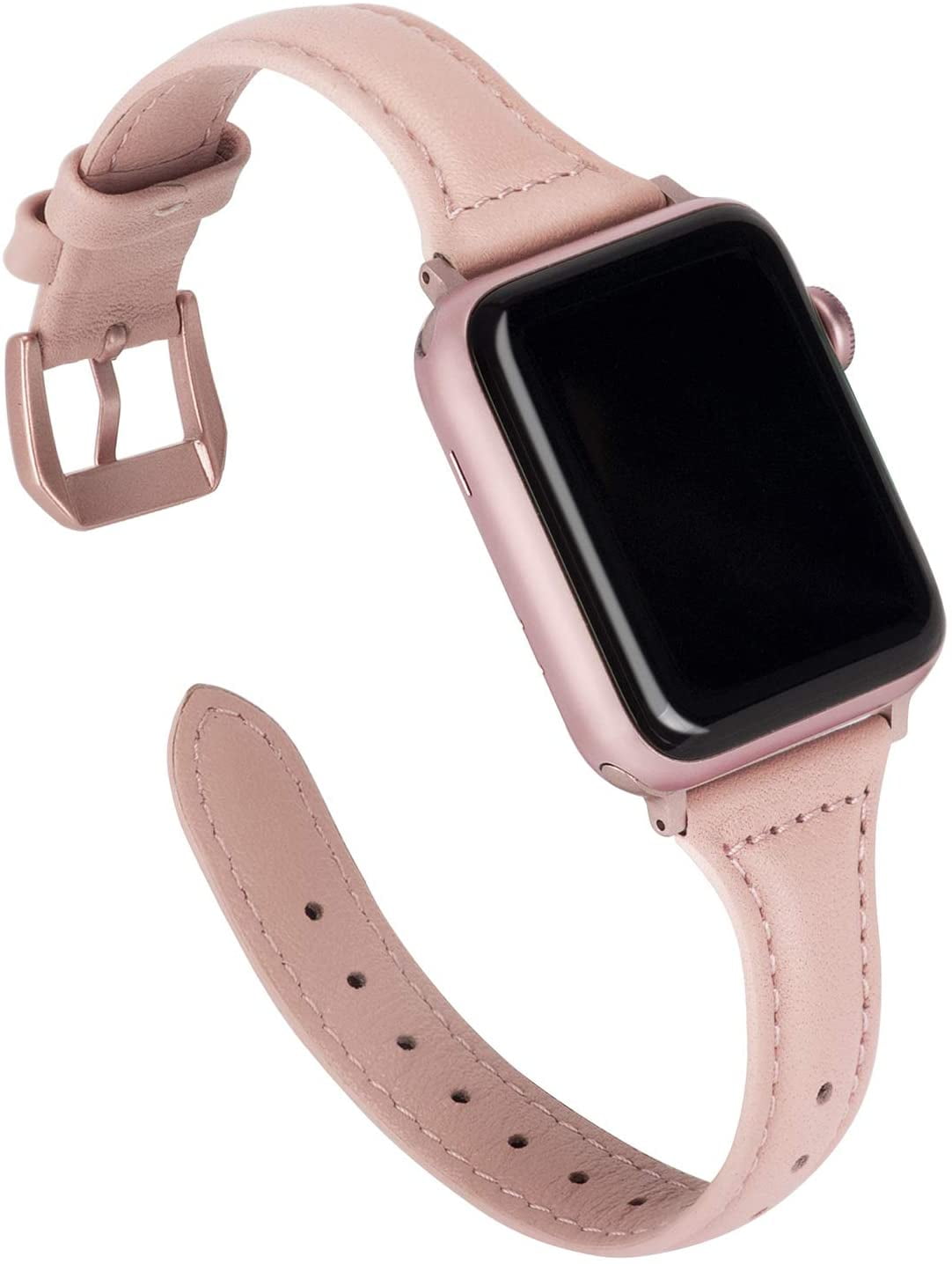 Wearlizer Thin Leather Rose Pink Apple Watch Band 38mm 40mm 41mm Women for iWatch SE Top Leather Slim Strap Series 7 6 5 4 3 2 1 Sport Walmart