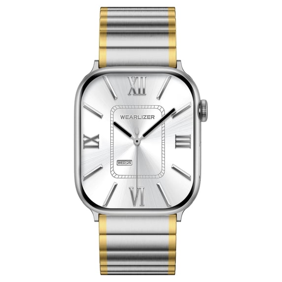 Wearlizer Two Tone Metal Watch Band Compatible with Apple Watch Bands Women 38/40/41/42/44/45/46/49mm Rectangular Link Bracelet Stainless Steel Strap for Series 11/10/9/8/7/6/5/4/3/SE/Ultra