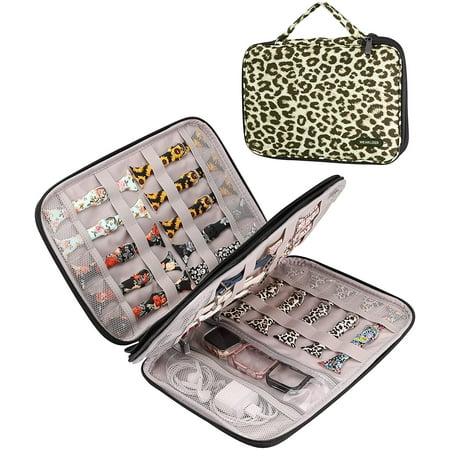 Wearlizer Watch Band Case Watch Band Storage Case Hold 35 Watch Straps Portable Organizer Bag Compatible with Apple Watch Band, Watch Band Pin, Headset and Other Accessories-Gray/Pink/Leopard
