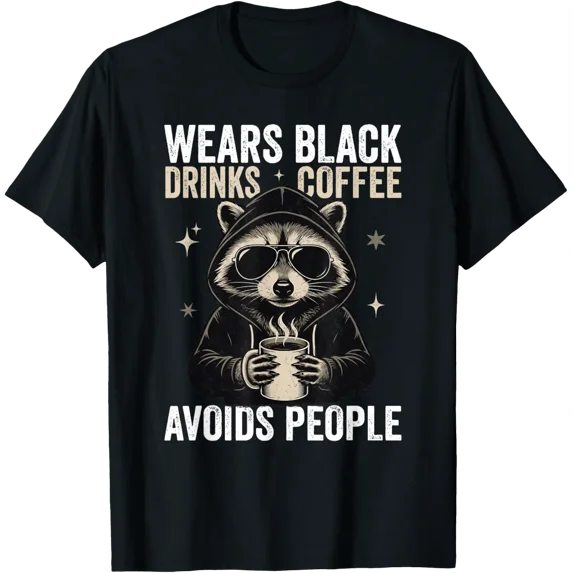 Wears Black Drinks Coffee Avoids People Introvert T-Shirt All Size S-5Xl