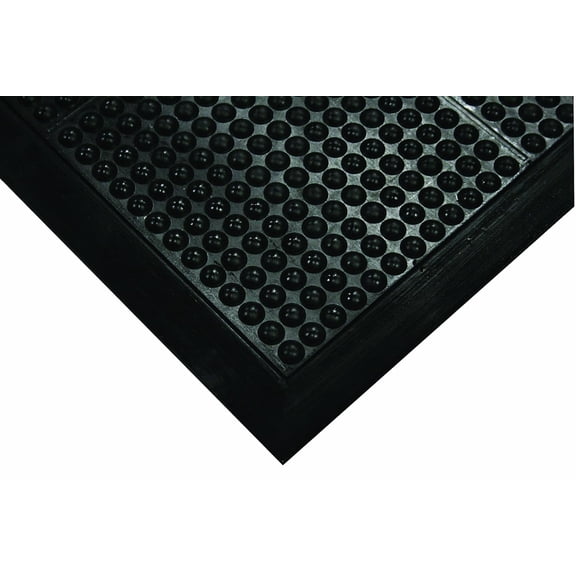 Wearwell Natural Rubber 454 OrthoSand Medium Duty Anti-Fatigue Mat, Safety Beveled Integral Molded Border Edges, for Dry Areas, 2' Width x 3' Length x 1/2" Thickness, Black