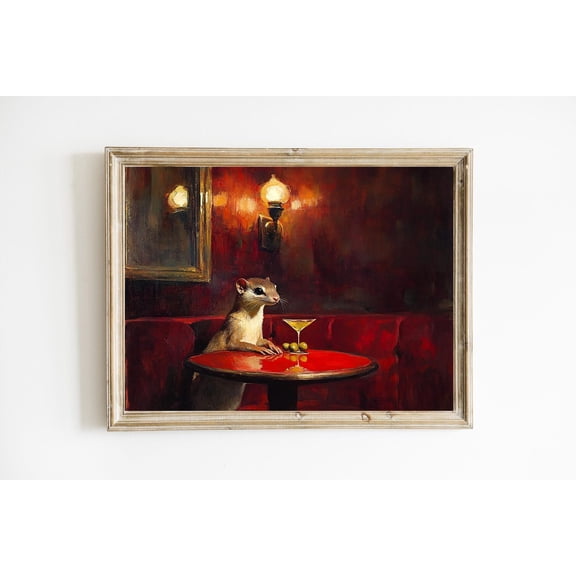 Weasel at a Bar Whimsical Ferret Art Bar Cart Decor Poster Weasel or Ferret Lover Retro Bar Cart Art Poster E846, Unframed Poster Size 16x24 F03.1.18l1009