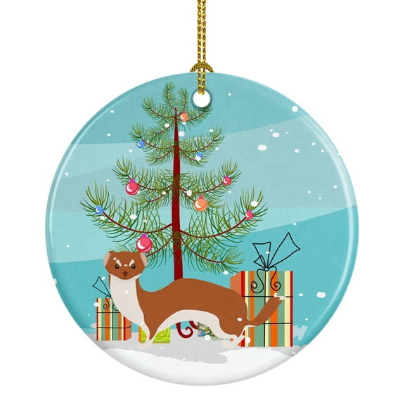 Weasel Christmas Ceramic Ornament