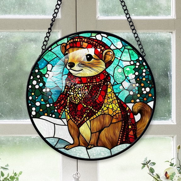 Weasel Ornament Christmas 2025, Weasel Stained Glass Window Hanging Ornament Unique Wildlife Glass Art for Windows and Doors