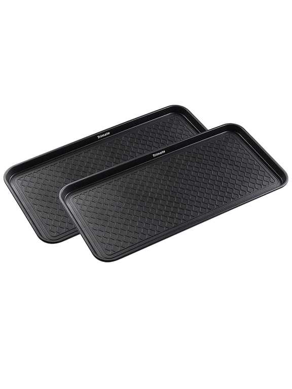 All Weather Boot Tray, 2 Pack by Trimate -Water Resistant Plastic, Multi-Purpose for Shoes, Pet Feeding Trays, Garden-Mudroom Entryway, Garage, Indoor or Outdoor -- Large, 30"x15" -- (Black)