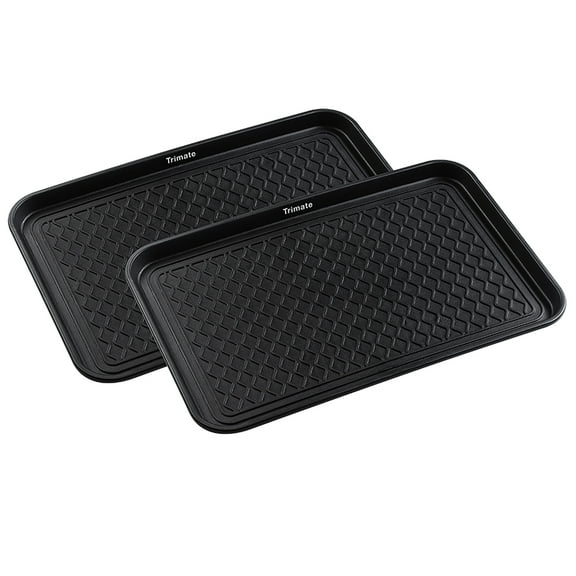 All Weather Boot Tray, 2 Pack by Trimate -Water Resistant Plastic, Multi-Purpose for Shoes, Pet Feeding Trays, Garden-Mudroom Entryway, Garage, Indoor or Outdoor -- Medium, 24"x16" -- (Black)