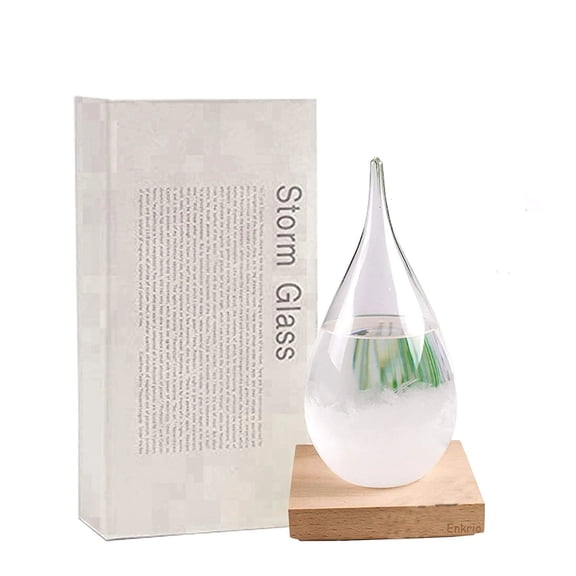 Weather Bottle Meteorological Bottle Water Droplet Storm Glass Ornament 1Pc Glass Body With 1Pc Solid Wooden Base, Designed To Indicate Atmospheric Changes Through Internal