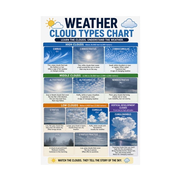 Weather Cloud Types Poster Educational Science Classroom Chart