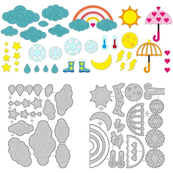 Weather Cutting Dies Sun Cloud Umbrella Card Making Die Stencil Carbon Steel Die Cuts Scrapbooking Embossing Template for Greeting Cards Craft Album Letter Party Invitation Envelope Decor 1set