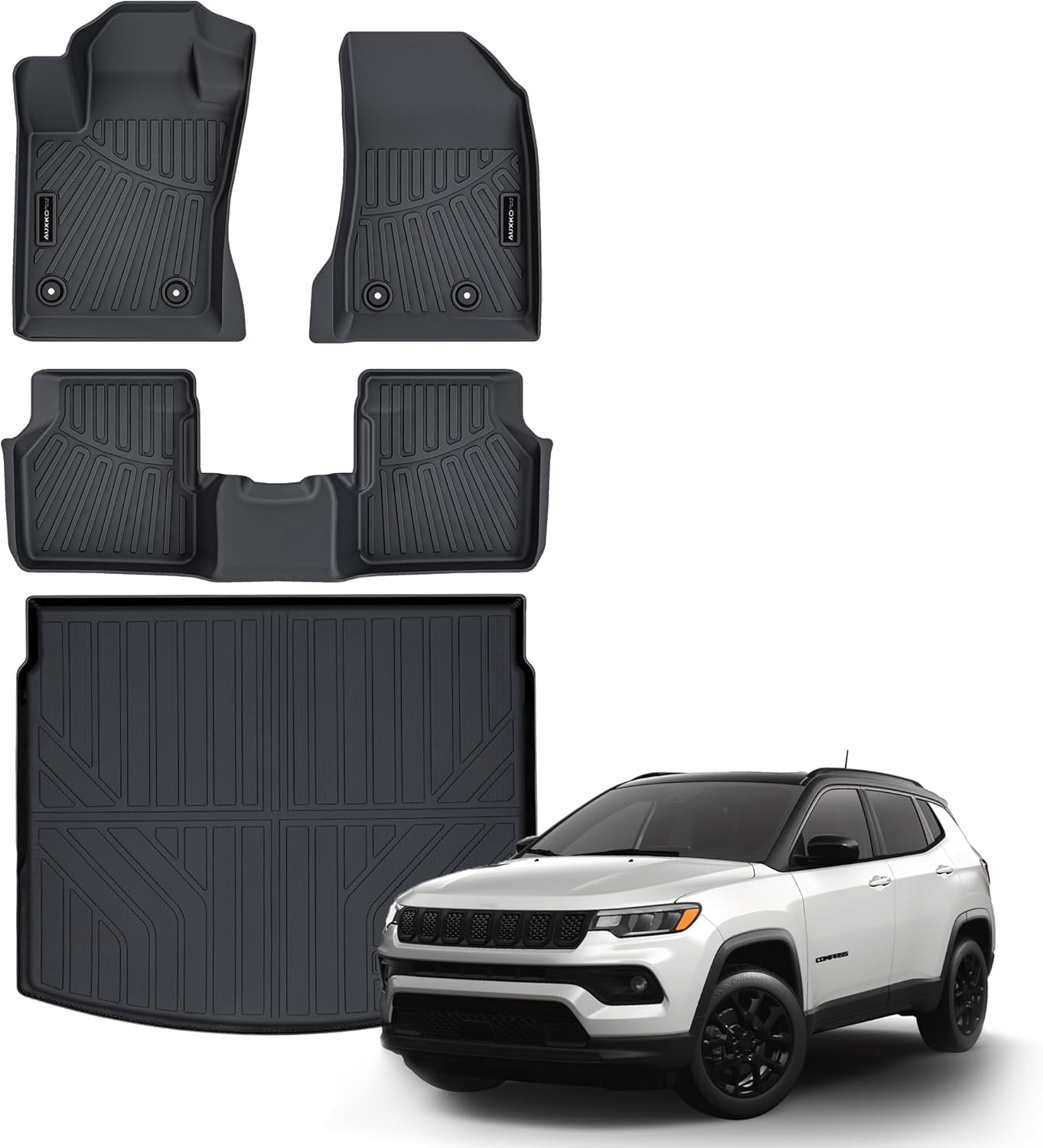 All Weather Floor Mat & Cargo Mat Fit for Jeep Compass 2017-2026 TPE Rubber Liners Compass Accessories All Season Guard Odorless Anti-Slip Liner Black