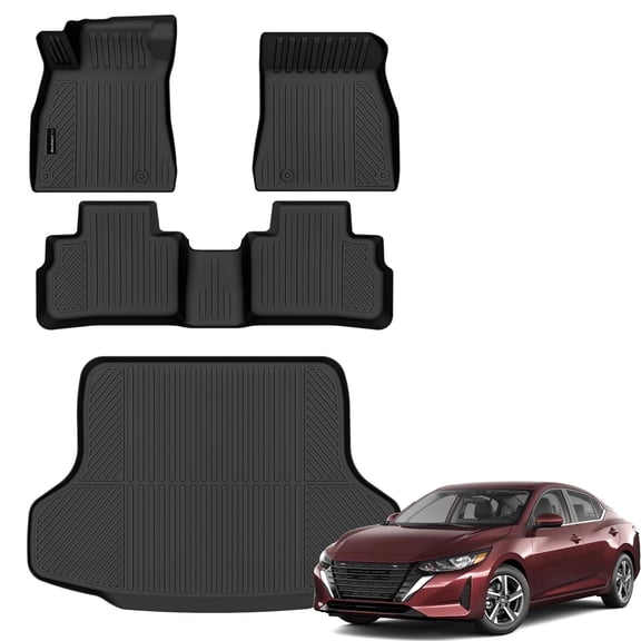 All Weather Floor Mats Cargo Mat Fit for Nissan Sentra 2020-2025 TPE Liners Sentra Accessories Set All Season Guard Odorless Anti-Slip Floor Mats Cargo Mat Black