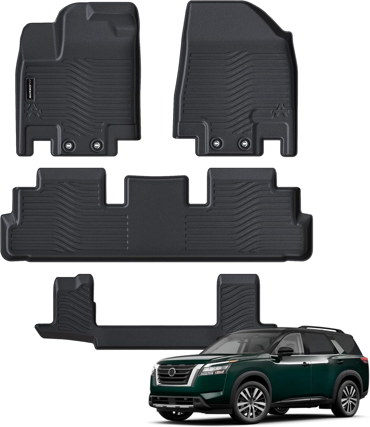 All Weather Floor Mats Fit for Nissan Pathfinder 7 Seat 2022 2023 2024 2025 2026 TPE Rubber Liners Set Pathfinder Accessories All Season Guard Odorless Anti-Slip Floor Mats 3 Row