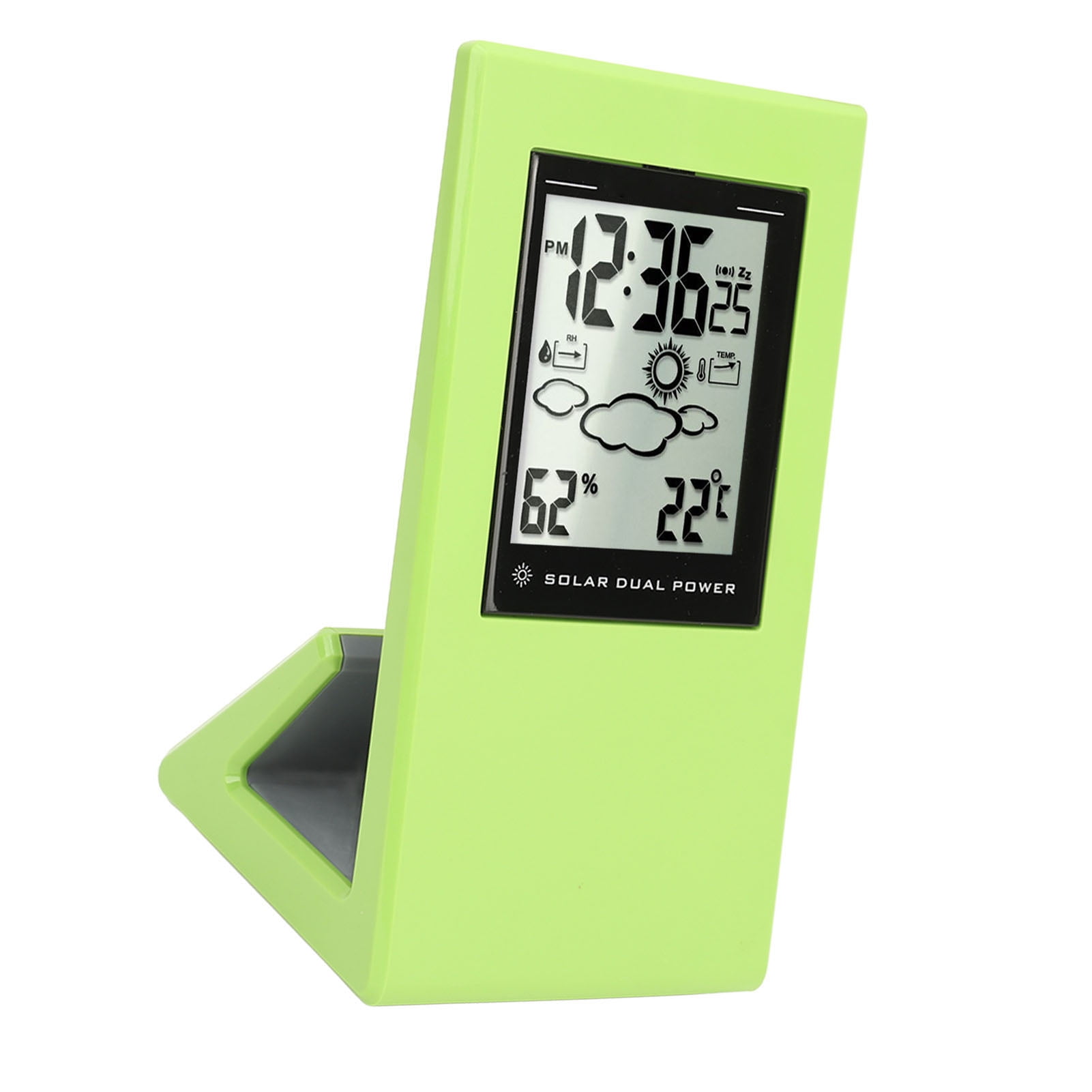 Weather Forcast Clock Solar Battery Powered Square LCD Display Timing Digital Temperature Humidity Meter for Home School Office Green