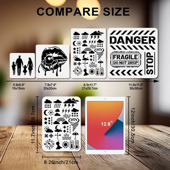 Weather Forecast Stencils 11.78.3inch Reusable Lightning Thunder Stencil for Painting Rainbow Tornado Art Craft Template with Paint Brush for Window Wood Wall Home Gift Decoration