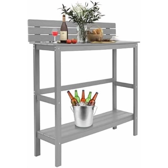 All Weather HIPS Outdoor Bar Table,47" Patio Bar Counter Height Table with Reversible Baffle,Square Patio Bar Table with Storage Shelf for Garden, Hot Tub, Yard, Balcony, Poolside$$Garden & Patio