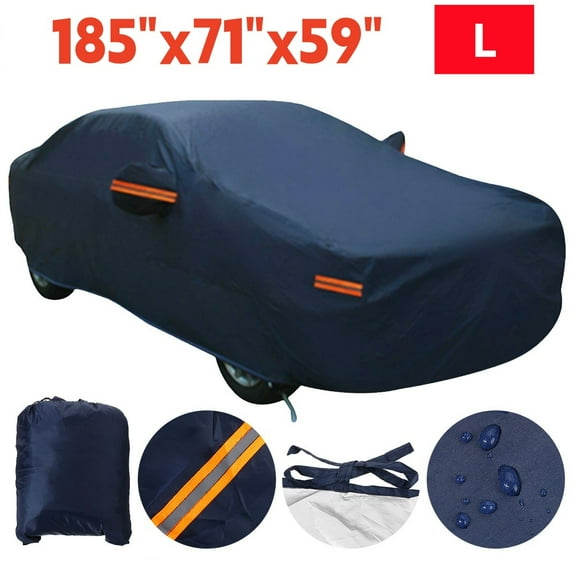 All Weather Car Cover Universal Fit For Sedan Car,Size L 185"x71"x59",Waterproof Windproof Dustproof UV Protection Blue- Breathable Lightweight Design for Outdoor Indoor Use
