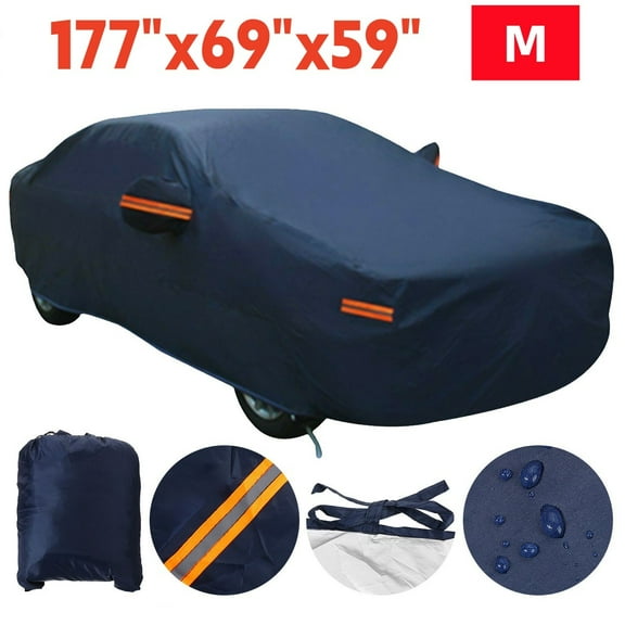 All Weather Car Cover Universal Fit For Sedan Car,Size M 177"x69"x59",Waterproof Windproof Dustproof UV Protection Blue- Breathable Lightweight Design for Outdoor Indoor Use