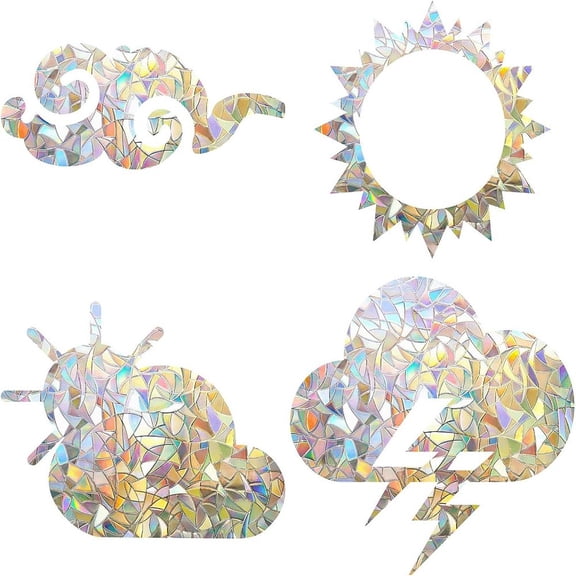 Weather Pattern Shape Waterproof PVC Laser Adhesive Stickers Electrostatic Stickers Colorful 4.9~11.7x10~12cm 16 sheets/set for DIY
