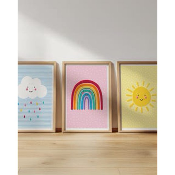 Weather Print : Rainbow, Cloud, Sunshine - Playroom Wall Art, Poster Only