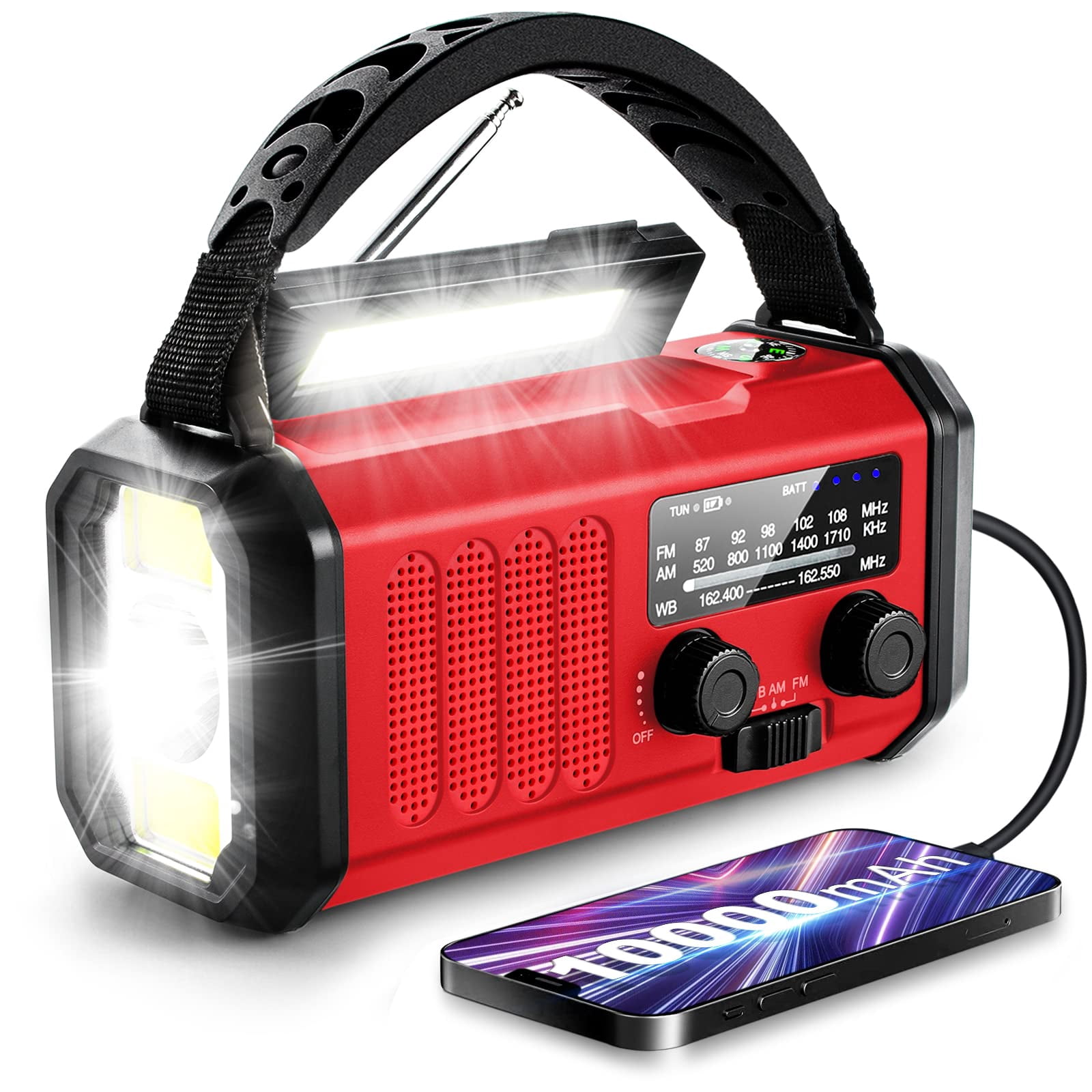 Weather Radio  Emergency Crank Am/fm/noaa Solar/hand Crank/usb Charging 10000mah /37000mwh Rechargeable Flashligh Cell Phone For Hurricanes Camping & Home Emergencies