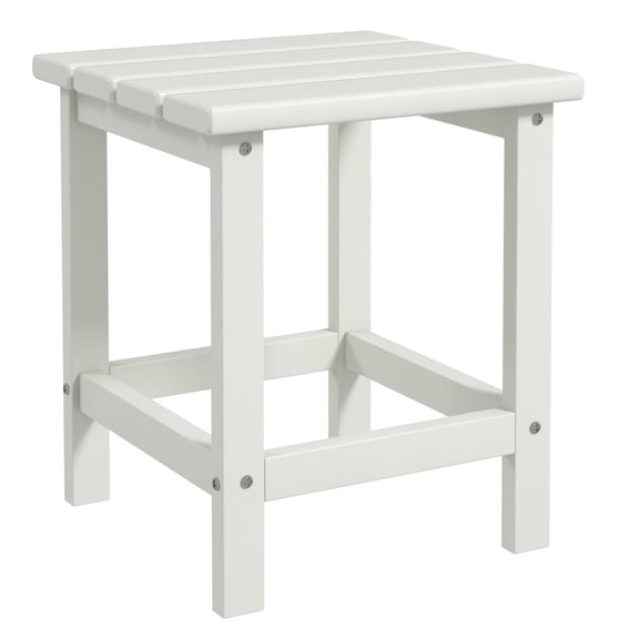Weather Resistant 15 Square Patio Side Table for Adirondack Chair, HDPE Outdoor End Table for Porch, Pool, Balcony, White