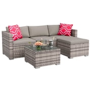 Weather-Resistant 5-Piece Patio Sofa Set - Wicker Conversation Furniture with Cushions & Glass Table - Ideal for Garden, Balcony, Porch, Backyard, Deck