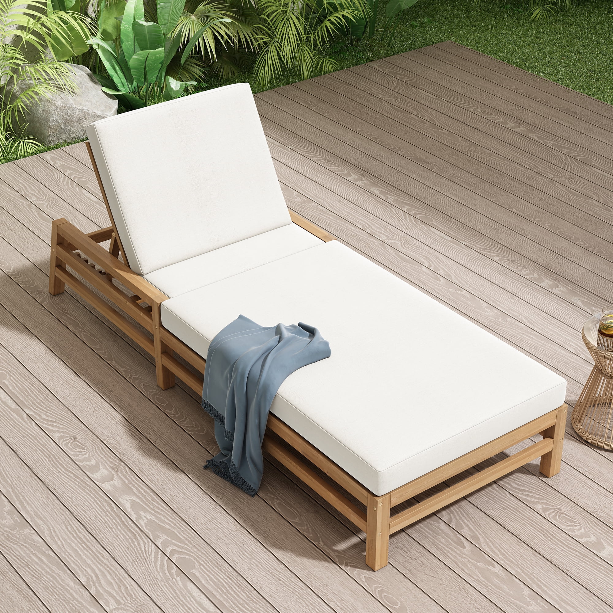 Weather-Resistant 5-Position Adjustable Outdoor Chaise Lounge Recliner Chair with Thick Cushions
