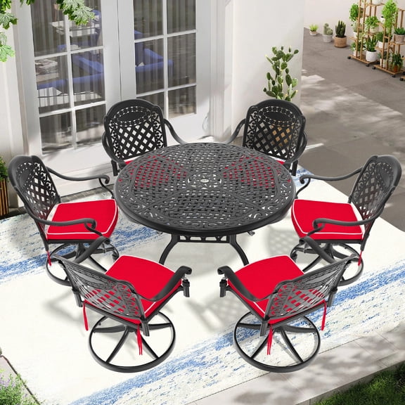 Weather-Resistant Aluminum Dining Set | Suitable for Patio and Backyard Use | Experience Maximum Comfort with Swivel Chairs